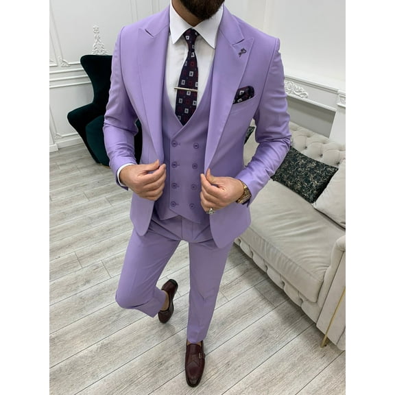 Men Wedding Suit, Purple Three Piece Suits, Slim fit Peak Lapel Two Button Suit,  Prom Suit