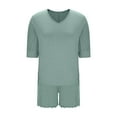 thumbnail image 4 of Women's 2 Piece Lounge Sets Casual 3/4 Sleeve Top and Shorts Pajamas Sleepwear 2025 Summer Matching Outfits, 4 of 5