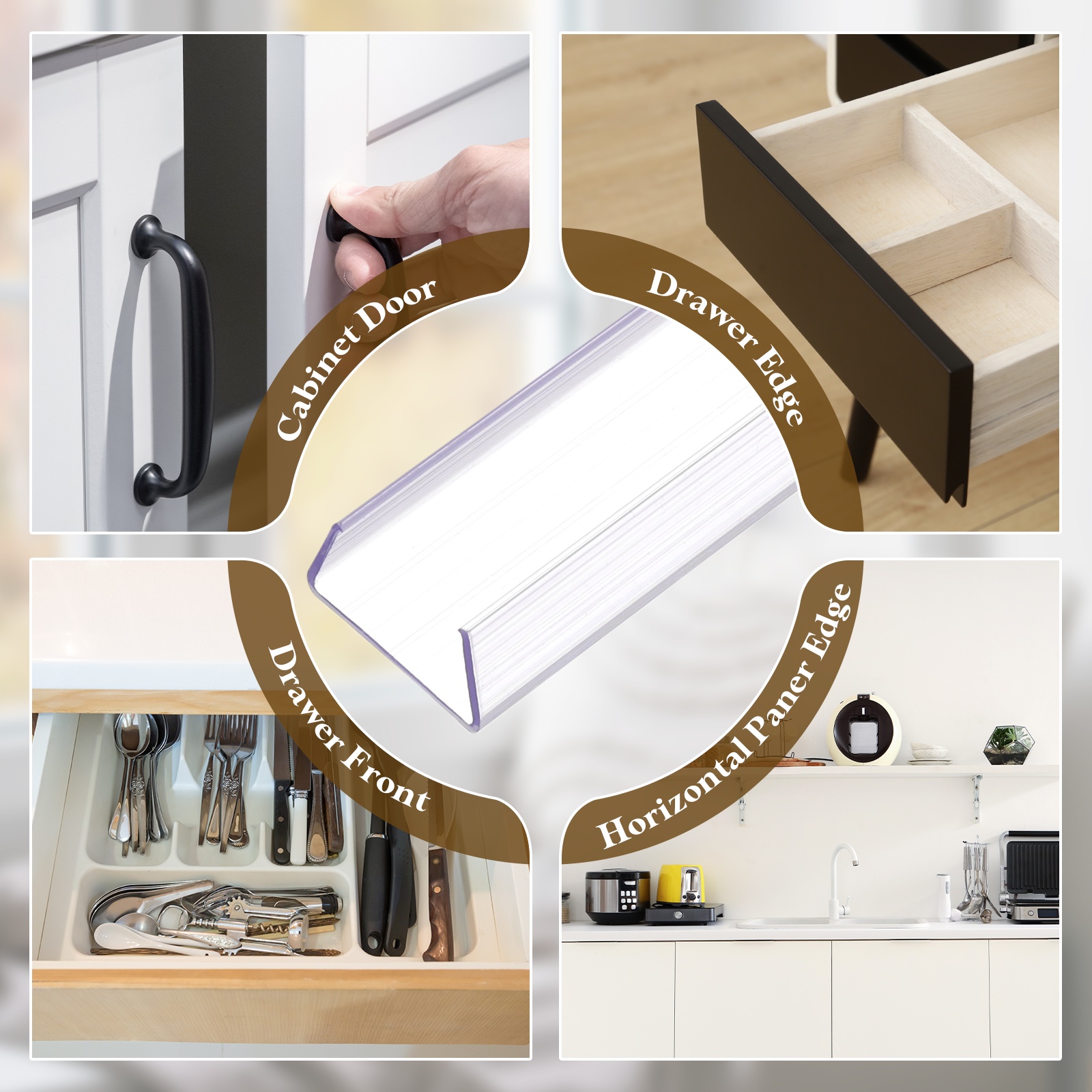 4Pack Cabinet Door Protector, 18" x 7/8" Edge Guard Slip-on Drawer Edge Protector for 11/16"- 13/16" Thick Kitchen Cabinets Door, Clear
