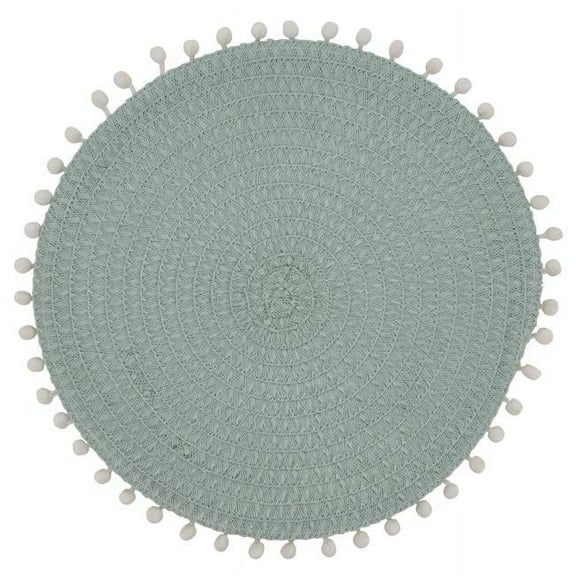 SARO 15 in. Round Pom Pom Design Placemats - Set of 4