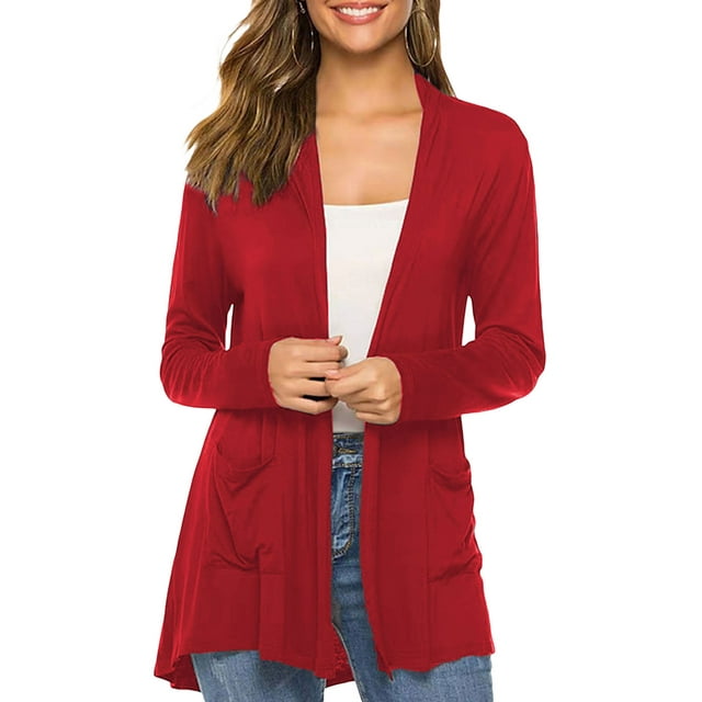 xiaxaixu Women´s Casual Lightweight Cardigans Solid Color Pockets Open Front Long Sleeve Coat Spring Fall Cardigans Outerwear Loungewear