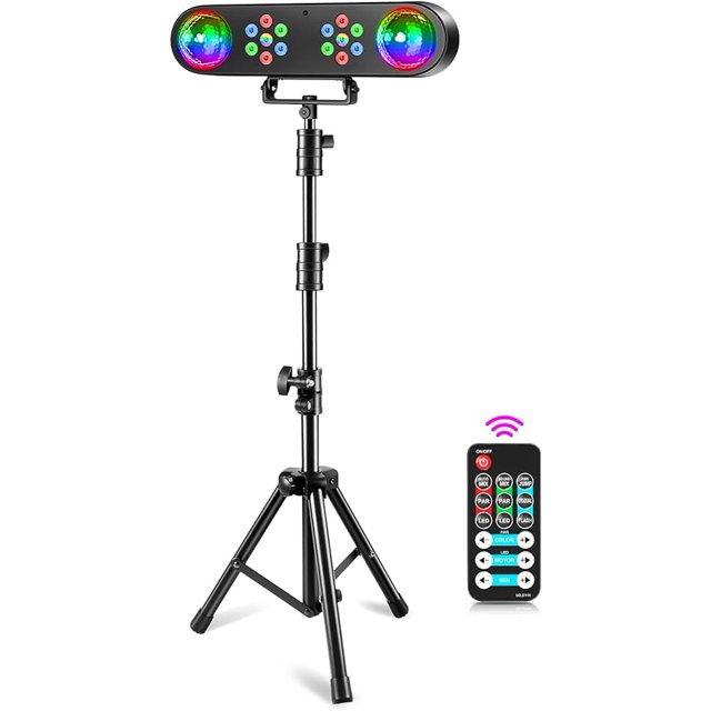 Luces de DJ con soporte, luz de fiesta de bola de discoteca, juego de luces de DJ con bola giratoria de control remoto, estroboscópica, luz LED colorida para bar, concierto, movimiento, banda, baile,