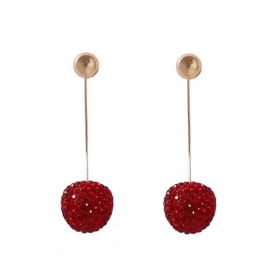 New Cute Rhinestone Red Cherry Dangle Earrings for Women Wedding Party Ear Jewelry