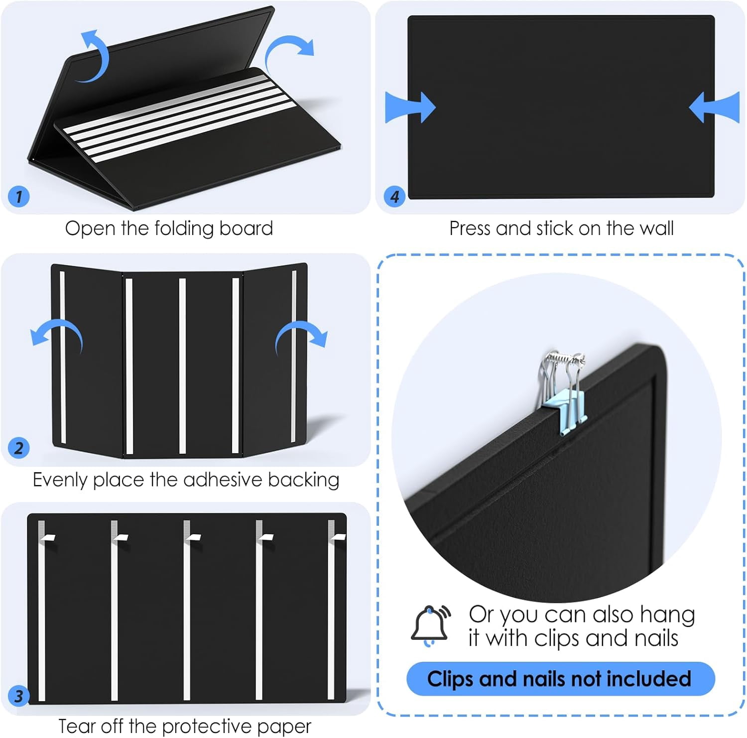 Extra Large Bulletin Board 60" x 36", Foldable Felt Board Vision Board Supplies, Cork Board for Office, Home, School, Small Pin Boards for Walls Decorative Display Board Black