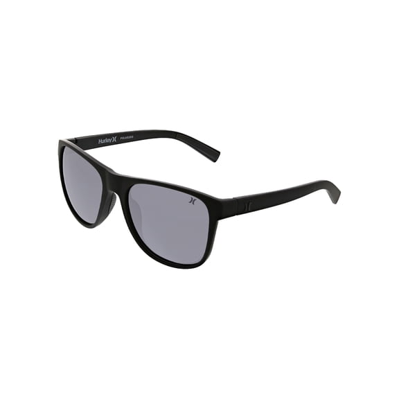 HURLEY NORTH SHORE - HSM1015PS_001, SQUARE SUNGLASS, BLACK FRAME & SMOKE SOLID   LIGHT SILVER FLASH POLARIZED LENS   AR COATING