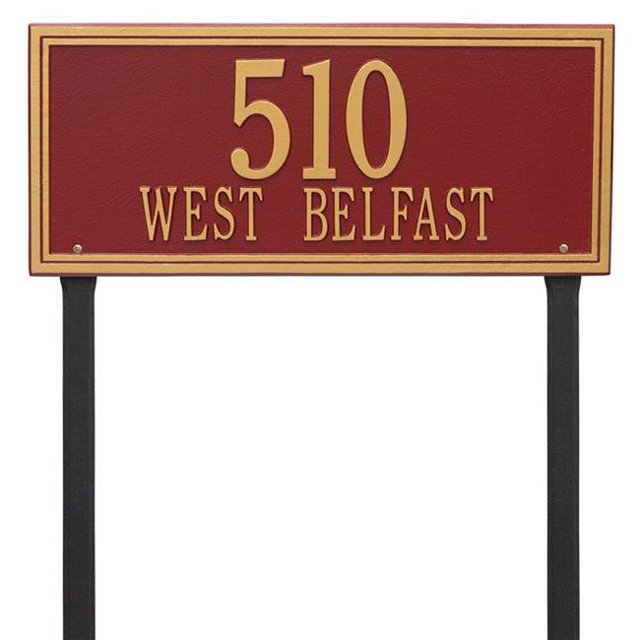 Whitehall Products 6115RG Estate Lawn Two Line Double Line Address Plaque, Red & Gold