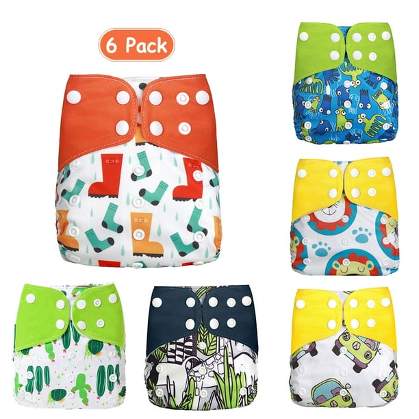 Baby Cloth Diapers Pack of 6 Adjustable Washable Resuable 2-Layer ...