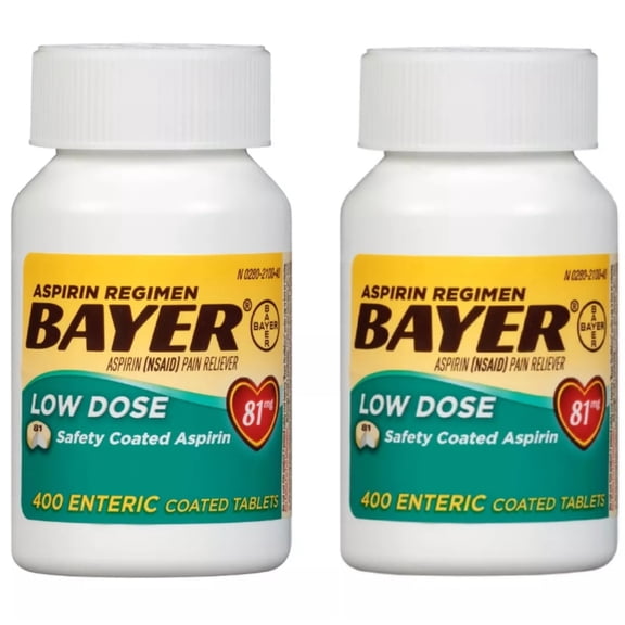 Aspirin Regimen Bayer 81mg Enteric Coated Tablets, #1 Doctor Recommended Aspirin Brand, Pain Reliever, 365 Count (Pack of 2)