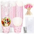 thumbnail image 1 of wonima02 50Pcs Pink Bow Charcuterie Cups with Sticks Plastic Treat Goodie Bags Silver Twist Ties 14oz French Fries Cup Holder for Home Kitchen Wedding Baby Shower Birthday Party, 1 of 1