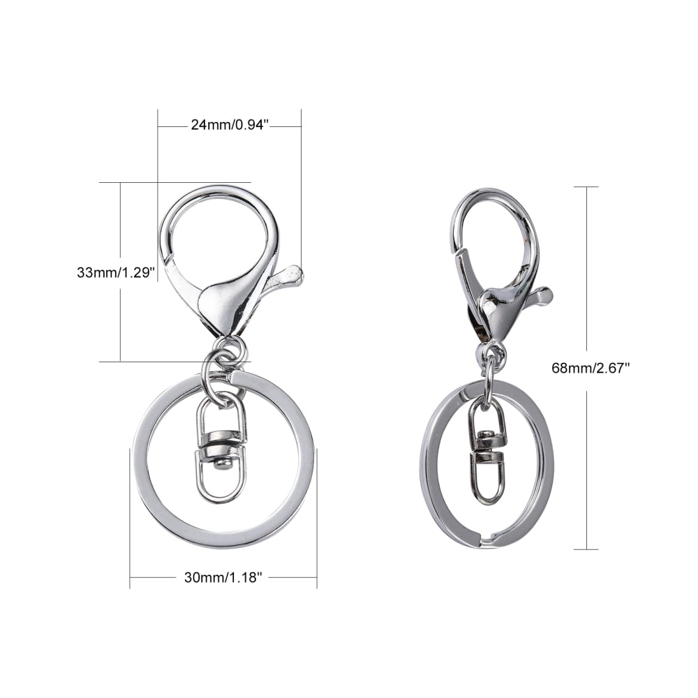 100pc Iron Alloy Lobster Claw Clasp Keychain Platinum 68x30mm