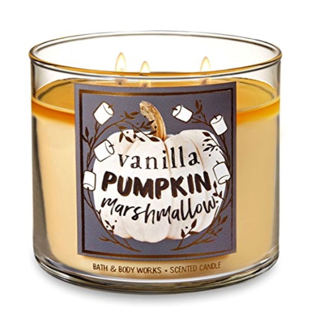 bath and body works vanilla pumpkin marshmallow candle large 14.5