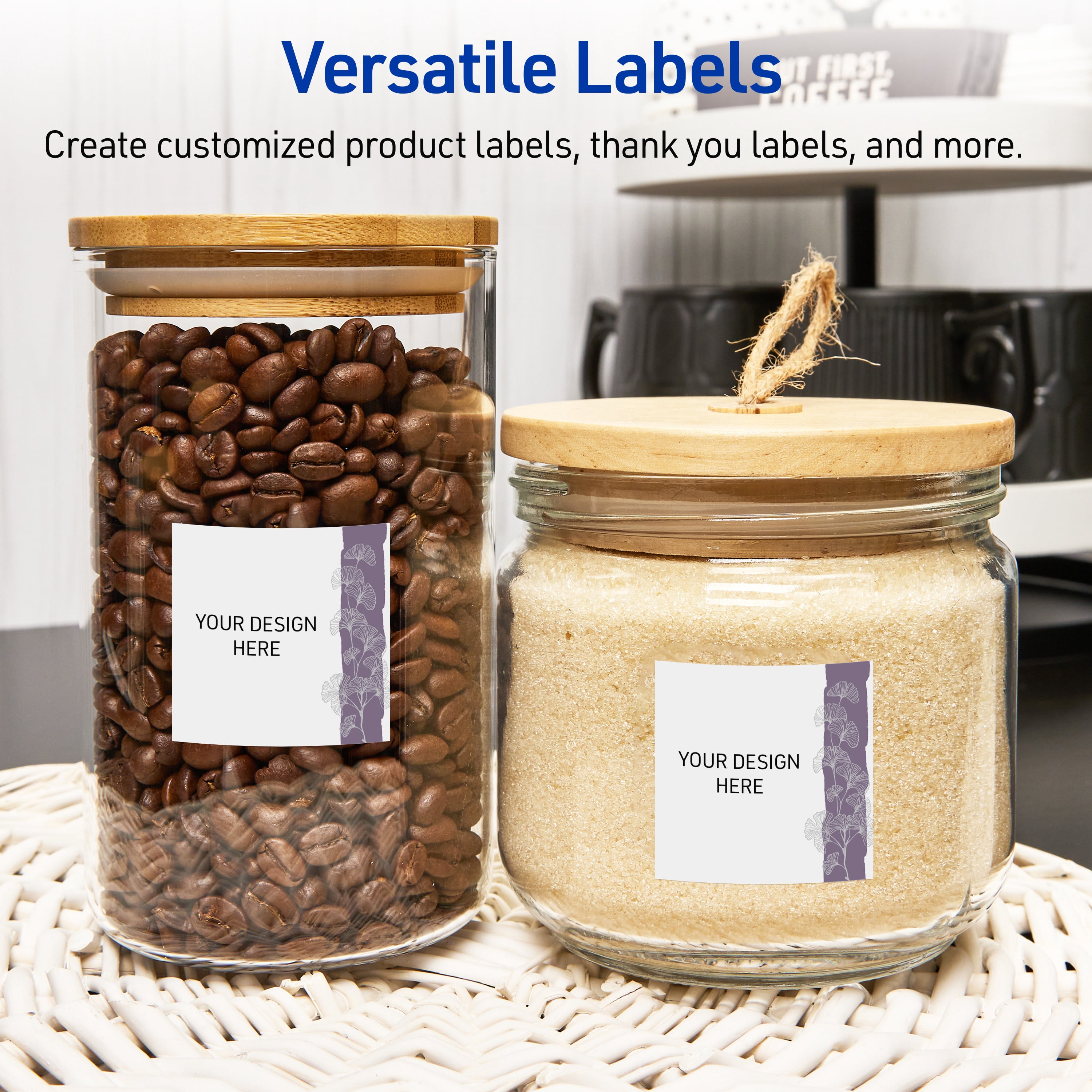 Avery Labels, 2" x 2", Matte White, Purple & Silver Gingko Leaves