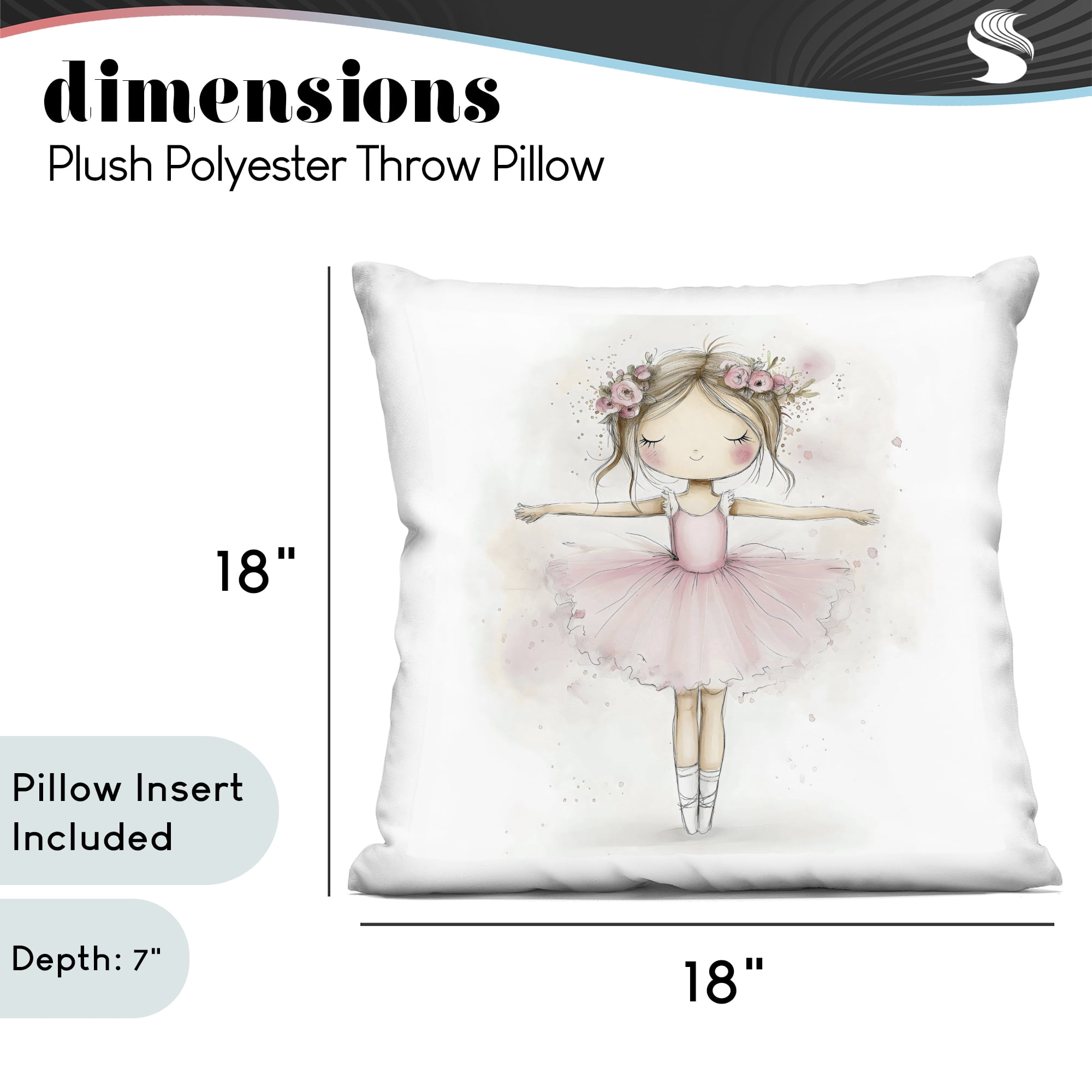 Stupell Industries Flower Ballerina in Pink Tutu Decorative Printed Throw Pillow, design by Creative Studio, 18 x 7 x 18