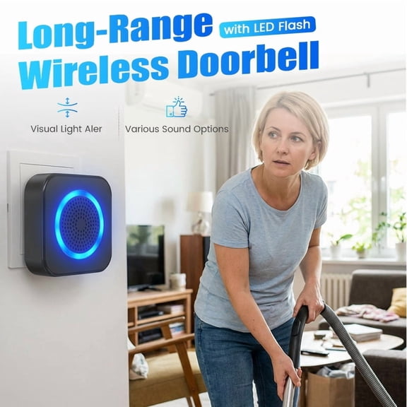 Yyuenw Wireless Doorbell, Doorbell with LED Light, Ultra-Wide Signal Range, Easy Installation, Customizable Ringtones, Home Decor (Black)