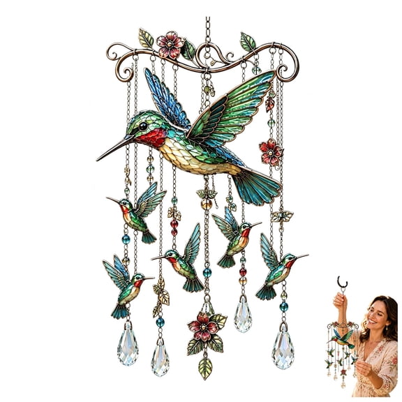 Graceful Hummingbird Wind Chime,Acrylic Sun Catcher,Memorial Gift for Women Grandma,Hanging Sunlight Catcher for Outdoor Yard Garden Home Decor
