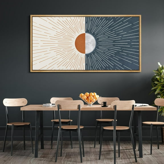 IDEA4WALL Extra Large Framed Canvas Print Wall Art Radiant Dawn Abstract Sunburst Artwork Nature Vintage Pastel Fine Art Antique Retro Wall Decoration Relax/Calm for Rooms Decor - 60"x30"