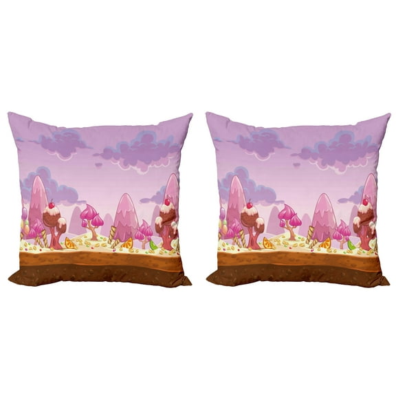 Ambesonne Retro Throw Pillow Cover 2 Pack, Cartoon Candy Land, 18", Multicolor
