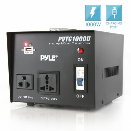 PYLE-METERS PVTC1000U - Step Up and Step Down 1000 Watt Voltage Converter Transformer with USB Charging Port - AC 110/220