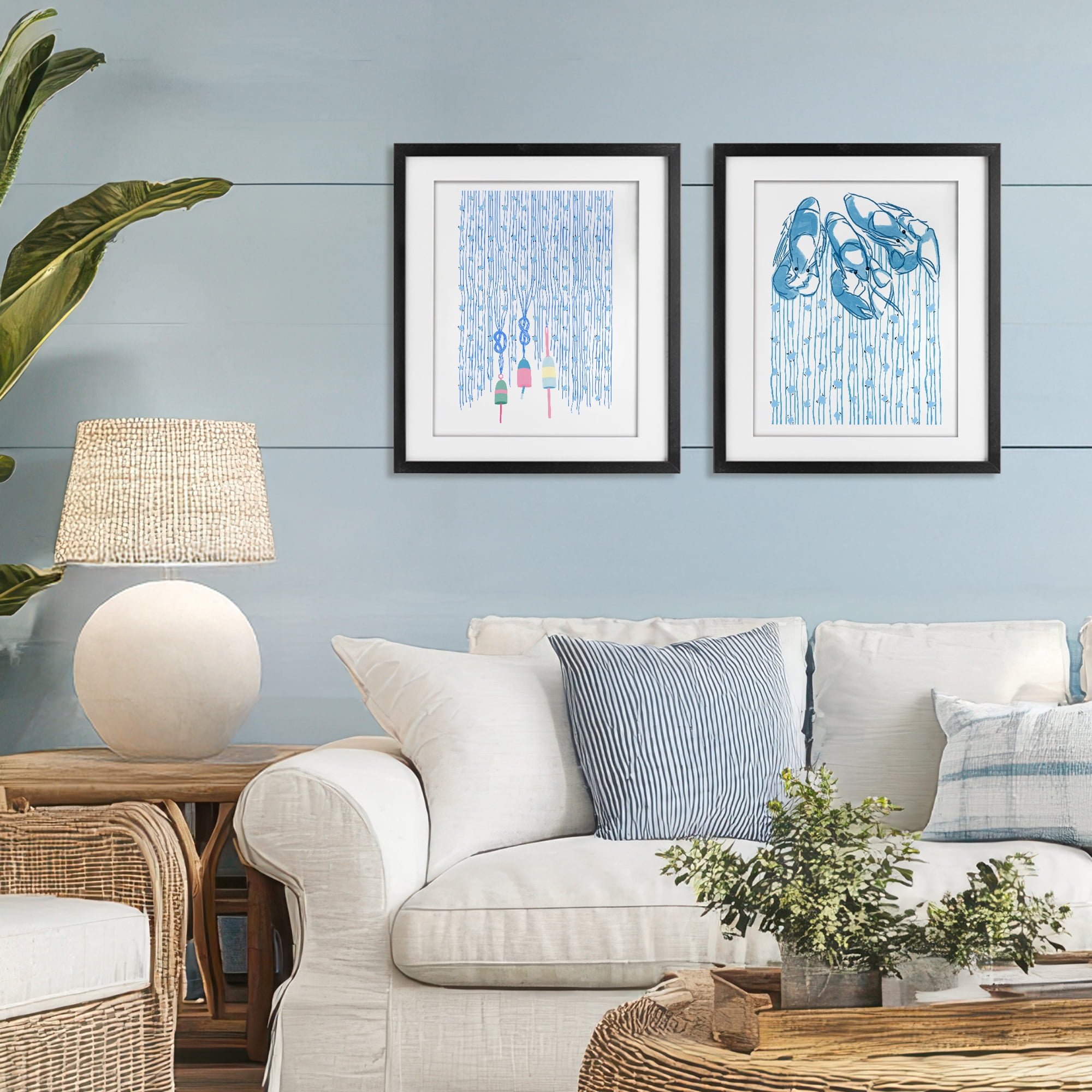 Stupell Industries Nautical Buoys & Lobsters 2 Piece Black Framed Print Under Glass Set, design by Melissa Tilley