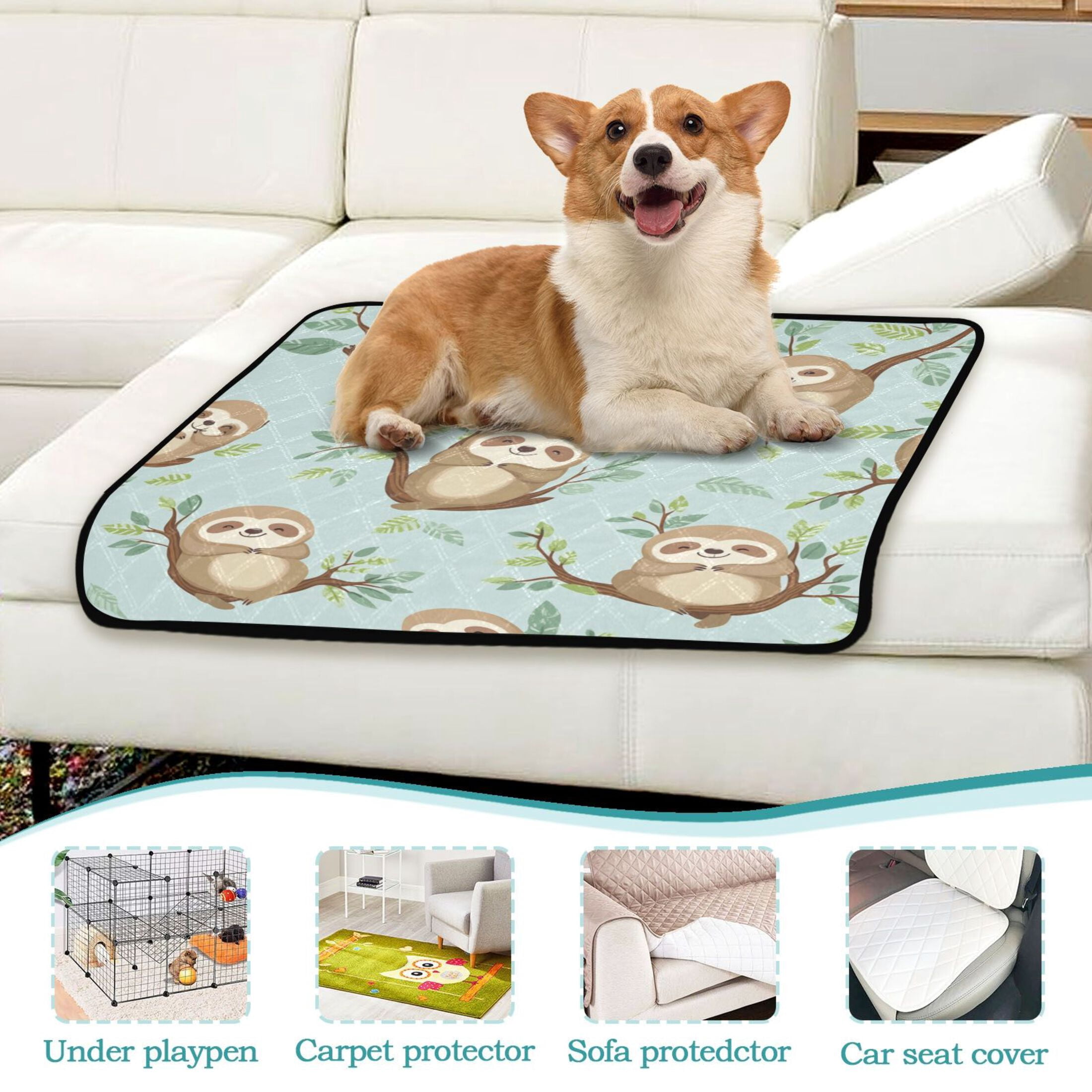 Qxltty Cute Sloth Sitting on Tree Pattern Cat litter Pads Pet Set of 3 Diaper Mats Center Anti-leakage Layer Absorbent Soft and Comfortable
