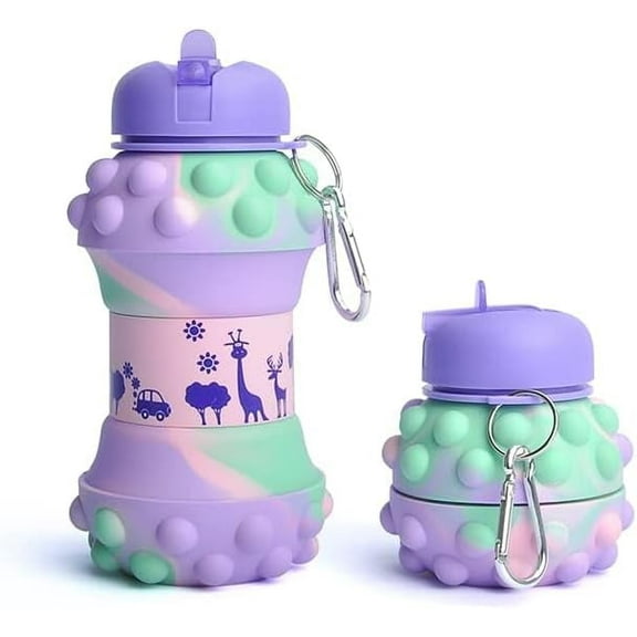 12.4 X 10.3 X 9.7 cm Collapsible Silicone Water Bottle 100 Percent Food Grade Collapsible Toddler Water Bottle with Carabiner for School Outdoor Birthday Gifts for Boys and Girls