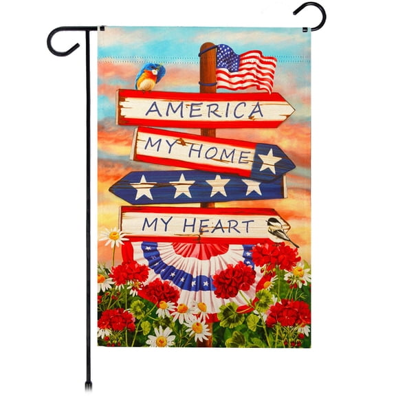 G128 America My Home My Heart Garden Flag 12x18 In Double Sided Independence Day Yard Garden Lawn Decoration