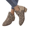 thumbnail image 4 of Ozmmyan Women's Winter New Casual Fashion Leopard-print Splicing Thick Heel Ankle Boots Women's Leather Boots Gifts for Mom, 4 of 6