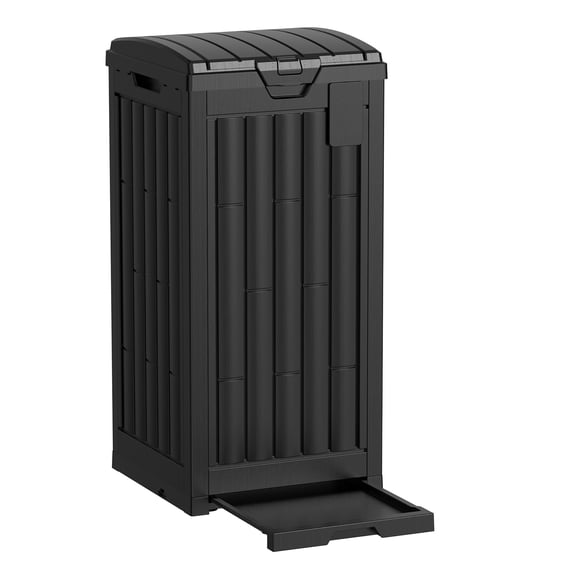 PLKJYEHD Outdoor Trash Can, 30 Gallon Garbage Can with Tiered Lid and Drip Tray, Waterproof Resin Waste Bin for Patio, Garden, Backyard, Deck, Black