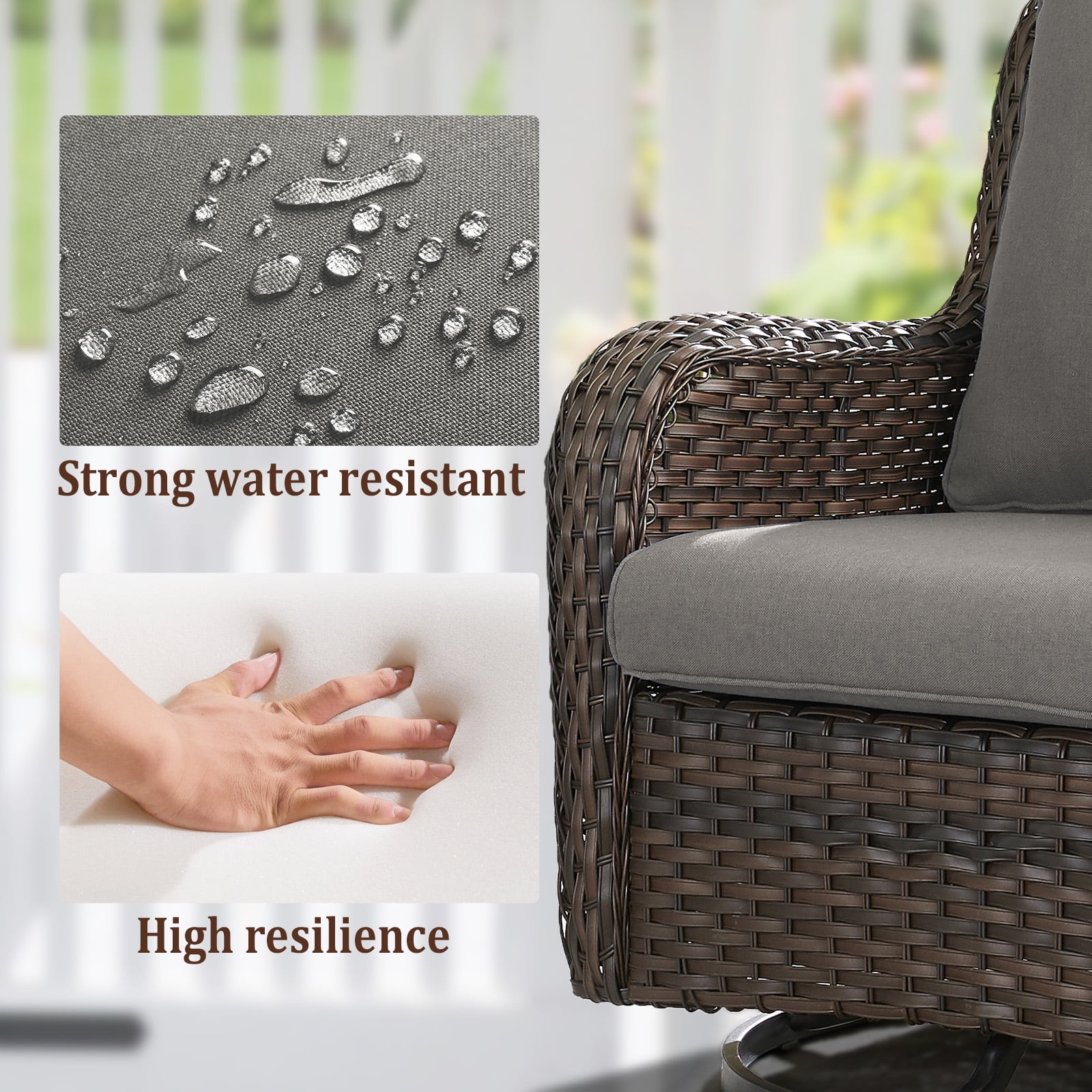 POCASSY 7PCS Outdoor Furniture Set with Firepit Table, Brown Wicker Outdoor Conversation Set with Patio Sectional Sofa Patio Swivel Chairs and Propane Firepit for Deck Porch Garden - Gray
