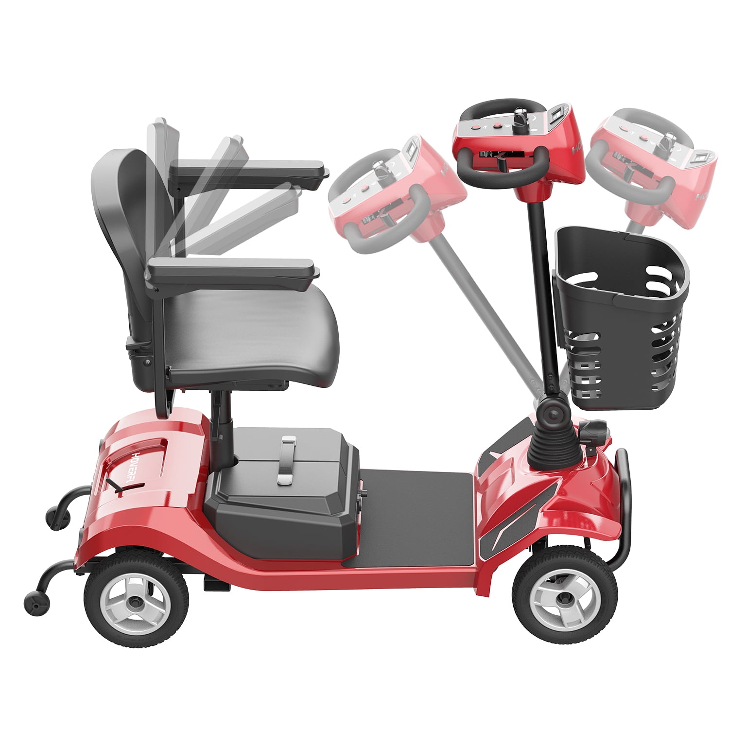 Hoverfly T4 Electric Mobility Scooter for Seniors, 4 Wheels, 330 lbs Capacity, Basket & LED Lights, Red