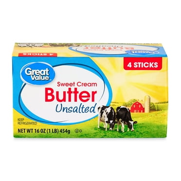 Great Value Sweet Cream Unsalted Butter, 16 oz, 4 Sticks