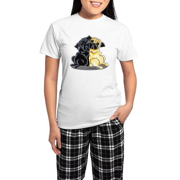 CafePress - Black Fawn Pug Women's Dark Pajamas - Women's Short Sleeve Print T-Shirt and Pants Light Cotton Pajama Set