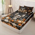 thumbnail image 2 of Homewish Cute Bat Wreath Zipper Queen Comforter Set with Fitted Sheet and 2 Pillowcases for Girls, Orange Maple Rose PumpkinFloral Zipper Bedding Set, Halloween Reversible, 4-Piece, 2 of 6
