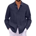 thumbnail image 6 of Qwertyu Mens Linen Dress Shirts Long Sleeve Dress Shirts Plus Size Casual Linen Shirts for Men Button Down Shirt Navy 2XL, 6 of 6
