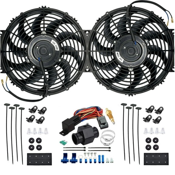 Dual 12-13 Inch 130w Electric Fans Radiator Hose Grounding Switch Wire Kit