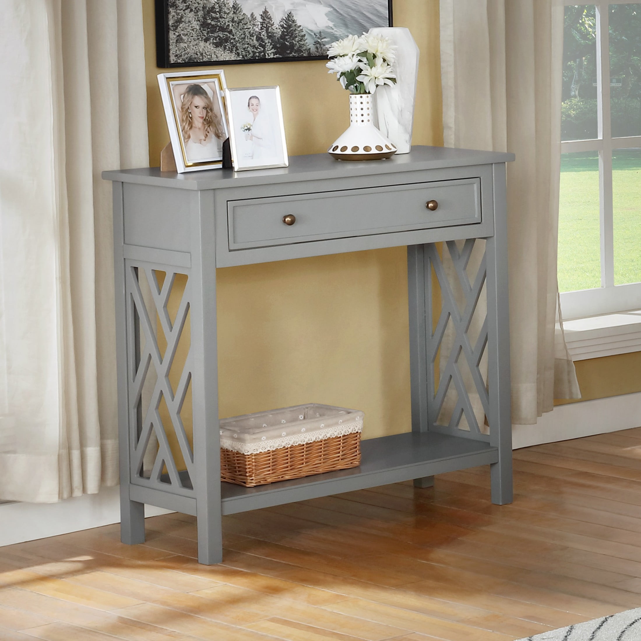 Alaterre Furniture Coventry 32" Wood Console Table with Drawer and Shelf, Gray