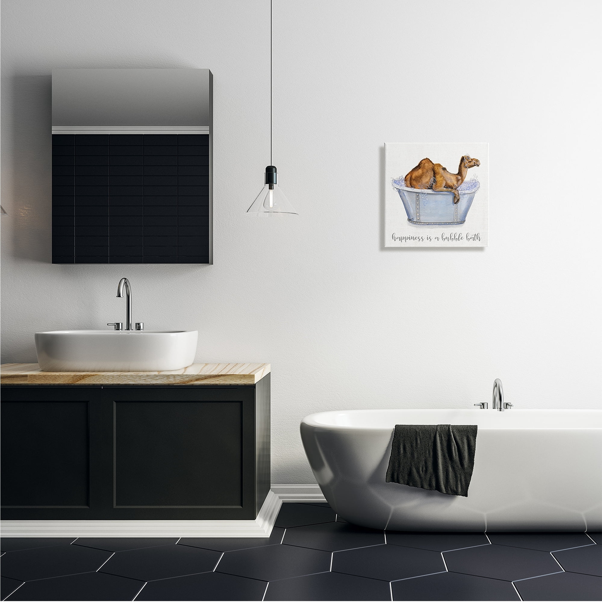 Stupell Industries Happiness Is a Bubble Bath Desert Camel Bathroom, 17 x 17,Design by Donna Brooks