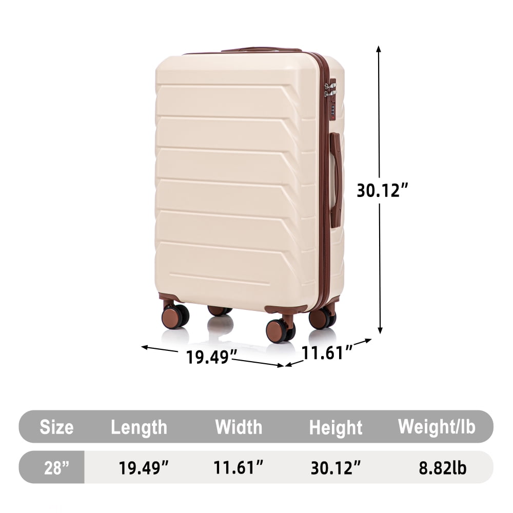 28 Inch ABS Hard Shell Large Travel Checked Luggage - Scratch Resistant Surface Four Multi-Directional Wheels,  With Combination Lock and Side Hooks .(Silver)