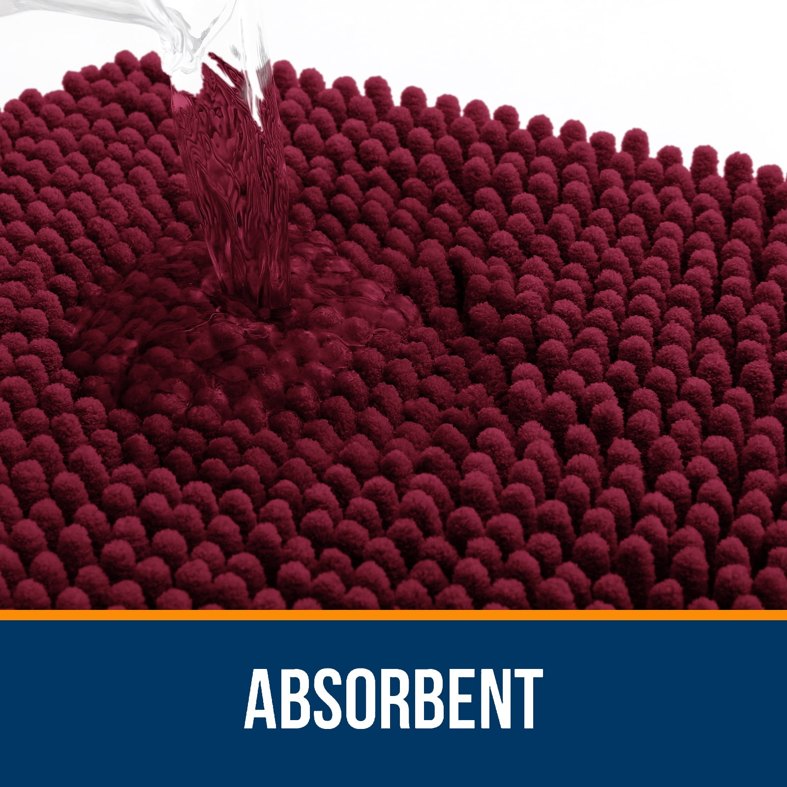 Buganda Bathroom Rugs 30x20, Quick Dry Machine Washable Chenille Bath Mats with Rubber Backing, Burgundy
