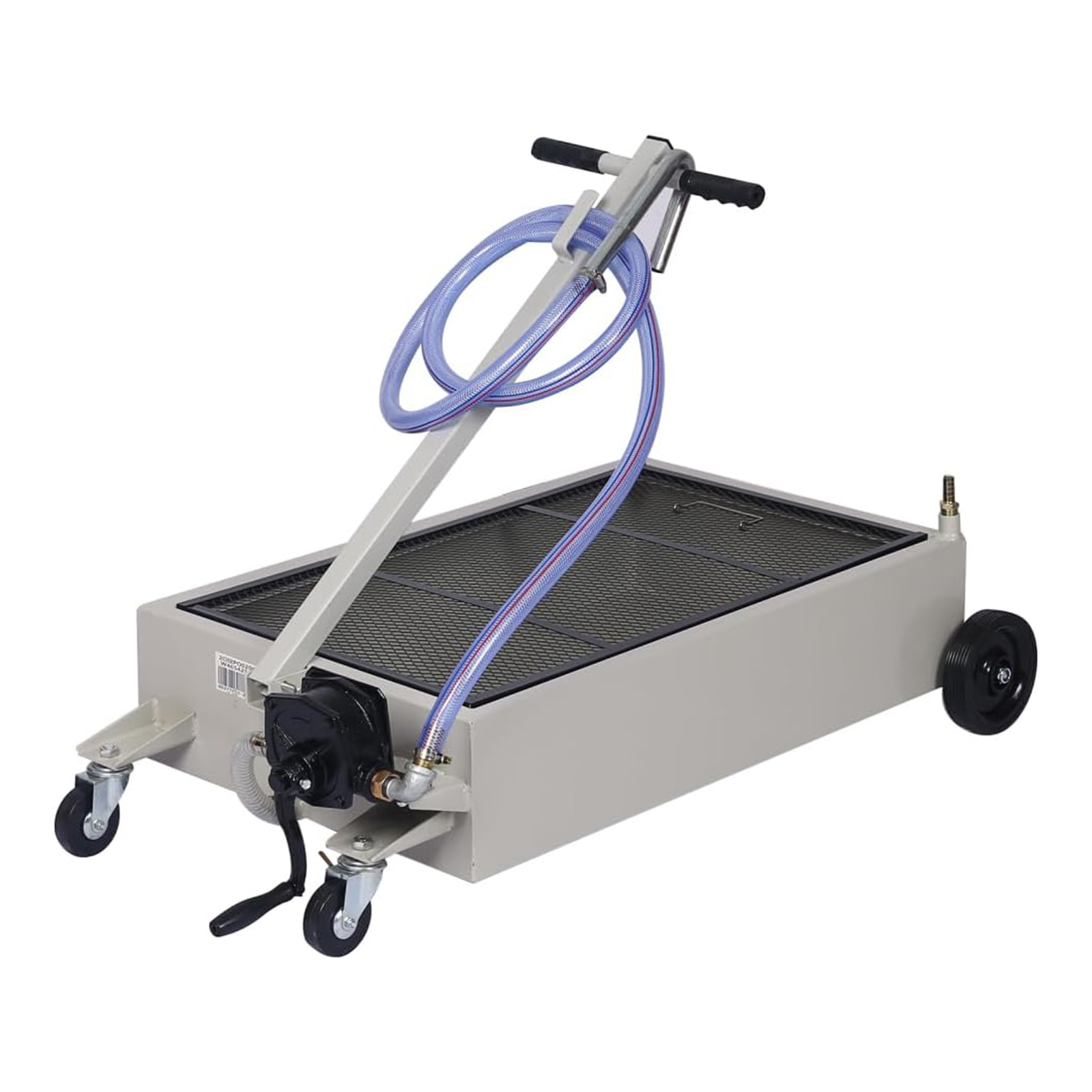 20 Gallon - Low Profile Oil Drain Pan, Oil Drain Pan with Manual Pump - Folding Handle, Heavy-Duty Mobile  Oil Drain Tank with Locking Wheels & Filter Screen for Easy Truck, SUV Oil Changes - Grey