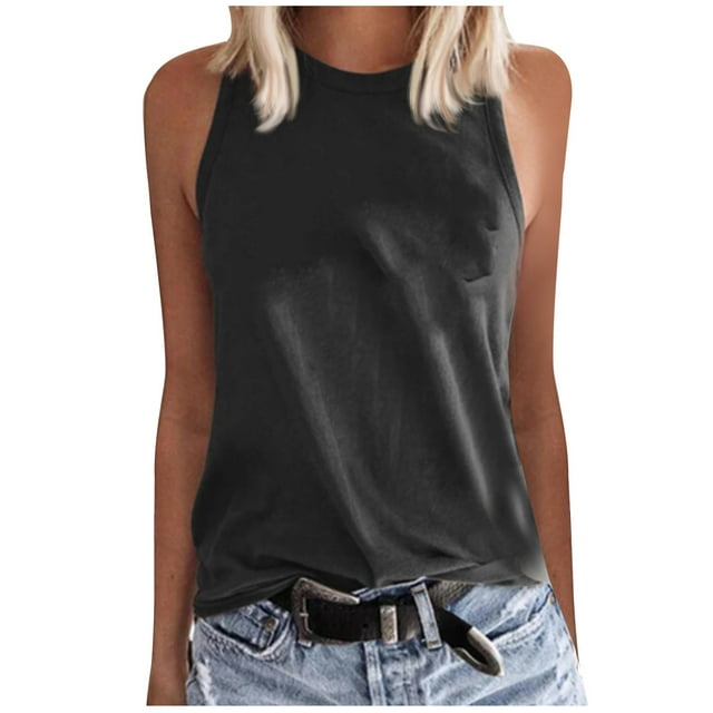 Timegard Womens Tank Tops Summer Casual Solid Color Basic Tee Slim Fitting Sleeveless Round Neck Tops