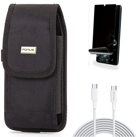 Privacy Screen Protector w Case Belt Clip w 10ft Long Type-C Cable for Samsung Galaxy S20 Ultra - TPU Film [NOT GLASS] [Fingerprint Works], Rugged Holster Canvas, Fast Charger fits Galaxy S20 Ultra