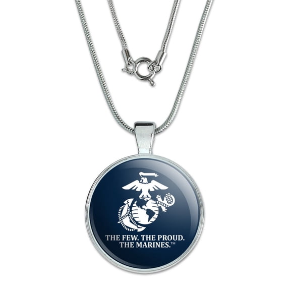 Marines USMC The Few The Proud Blue White Officially Licensed 1" Pendant with Sterling Silver Plated Chain