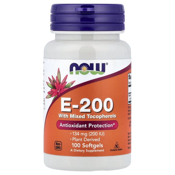NOW Foods E-200 with Mixed Tocopherols, 134 mg (200 IU), 100 Softgels