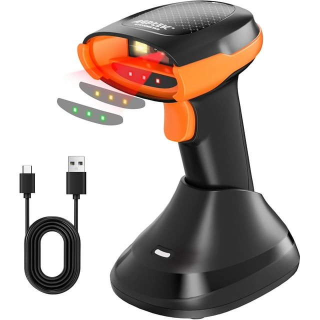Bluetooth & 2.4GHz Wireless Barcode Scanner with Patented Color Light Technology for Color Barcodes, 2D/1D QR Code Reader, Customizable Settings & Wireless Charging Cradle