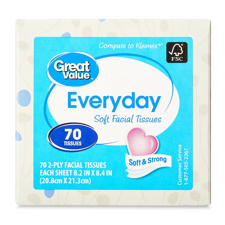 Great Value Everyday Soft Facial Tissues, 1 Cube, 70 Tissues per