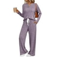 thumbnail image 2 of successthop Knit Sets for Women 2 Piece Ribbed V Neck Long Sleeve Sweater and Drawstring Wide Leg Pant Loungewear, 2 of 9