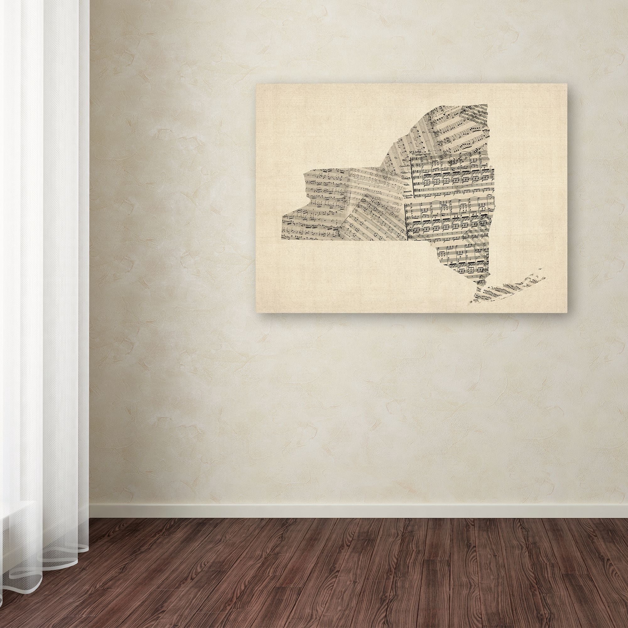 Trademark Fine Art "Old Sheet Music Map of New York State" Canvas Art by Michael Tompsett