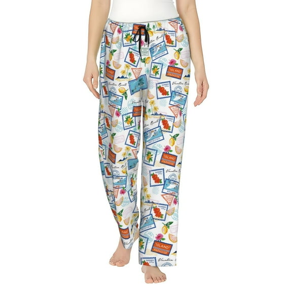 Logiee Stamp Print Women Pajama Pants,Comfy Pj Bottom with Pockets & Drawstring,Stretch Casual Sleepwear-Medium