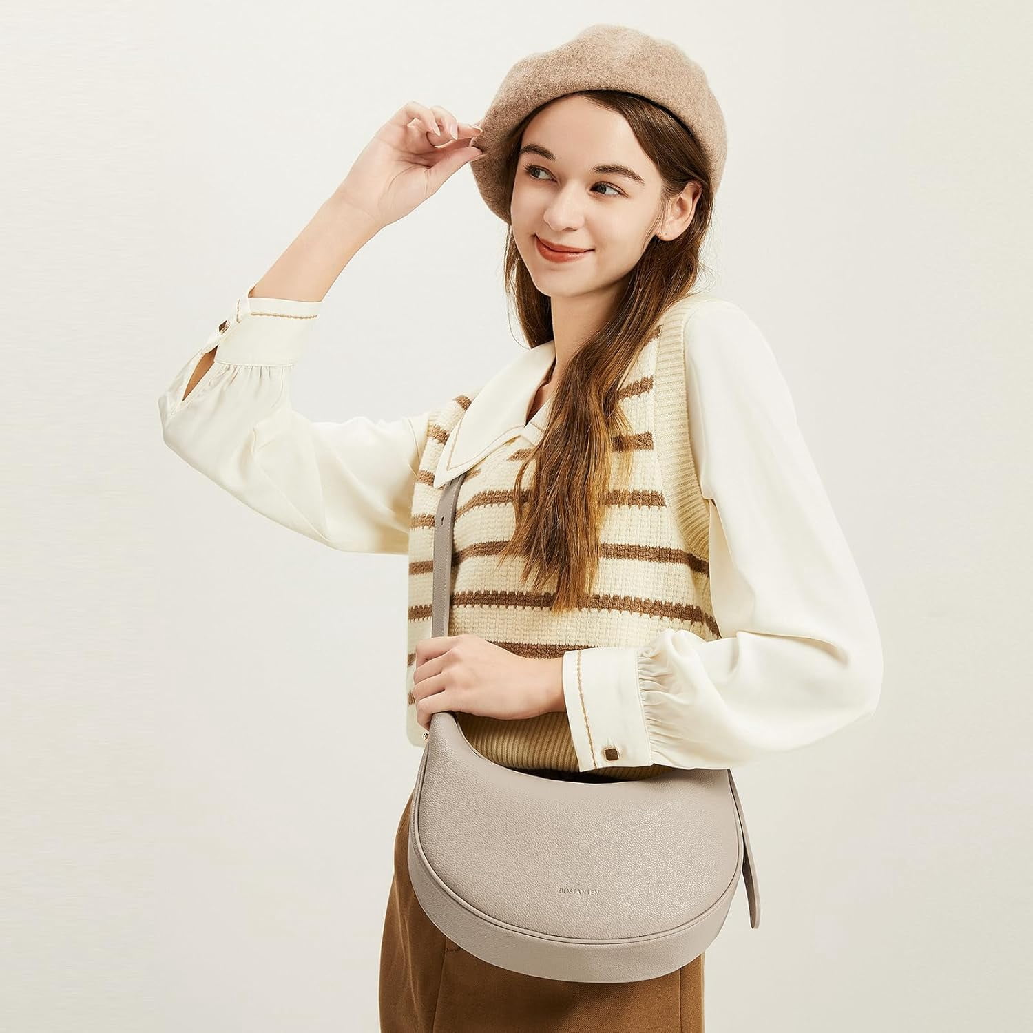 Crescent Shoulder Bag for Women Trendy Crossbody Hobo Purse Vegan Leather Clutch Handbag Adjustable Strap